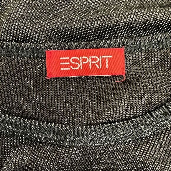 Espirit Womens Small Crewneck Top Black Metallic Sparkly Short Sleeves Stretch - Picture 8 of 9